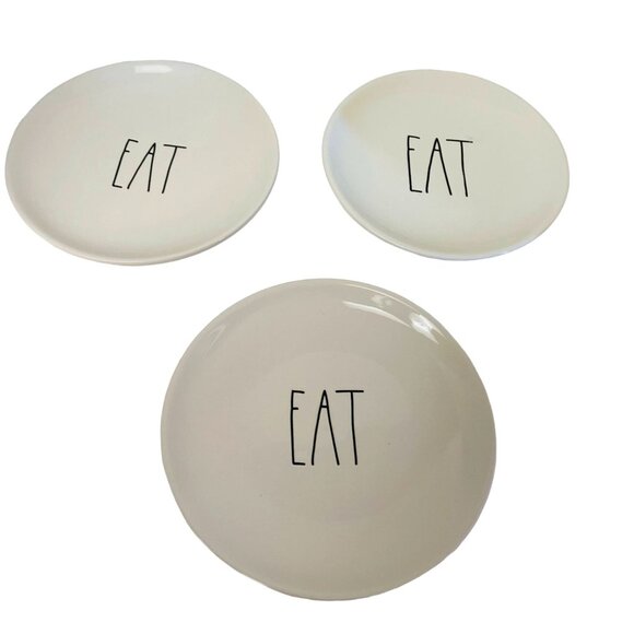 Rae Dunn Artisan Collection Dinner saucers Yum Ceramic Set Of 3  Plates 6 1/2" - Picture 1 of 6